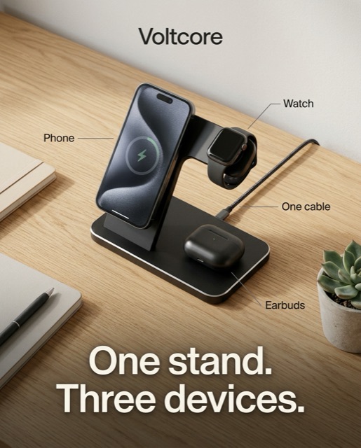 Spec ad for a tech brand, feature callouts